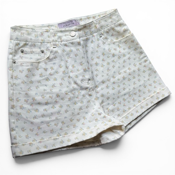 ROLAROLA Pants - ROLAROLA Flower Half Pants Ivory Floral Shorts Women's Size M Korean Fashio